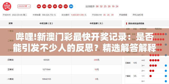 哔哩!新澳门彩最快开奖记录：是否能引发不少人的反思？精选解答解释落实