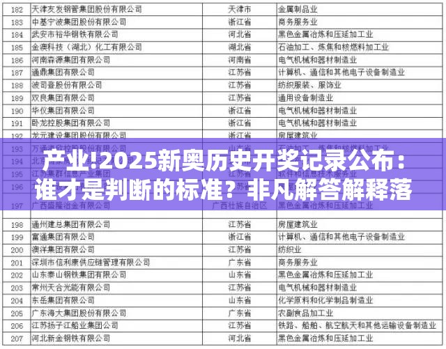 产业!2025新奥历史开奖记录公布：谁才是判断的标准？非凡解答解释落实