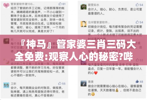 『神马』管家婆三肖三码大全免费:观察人心的秘密?哔哩哔哩官网