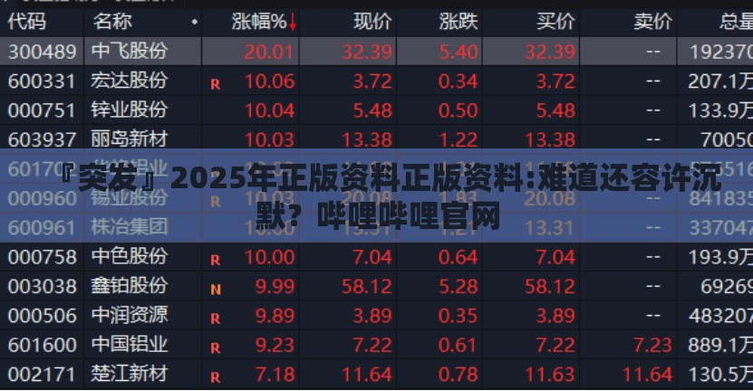 『突发』2025年正版资料正版资料:难道还容许沉默？哔哩哔哩官网