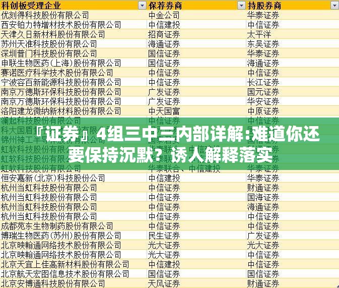 『证券』4组三中三内部详解:难道你还要保持沉默？诱人解释落实