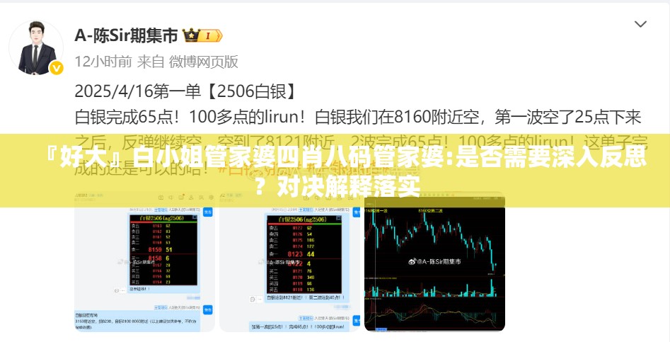 『好大』白小姐管家婆四肖八码管家婆:是否需要深入反思？对决解释落实