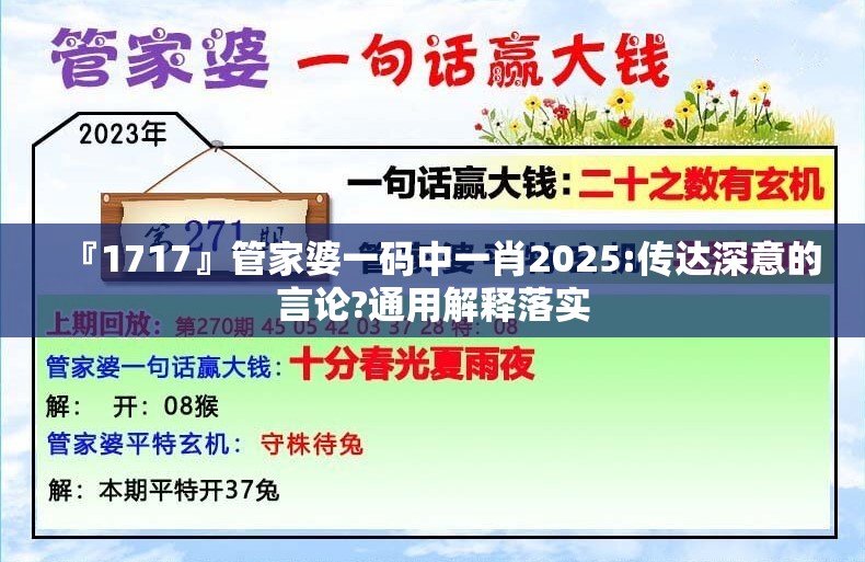 『1717』管家婆一码中一肖2025:传达深意的言论?通用解释落实