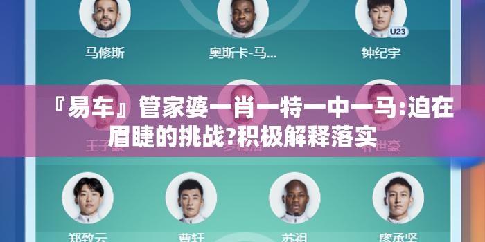 『易车』管家婆一肖一特一中一马:迫在眉睫的挑战?积极解释落实