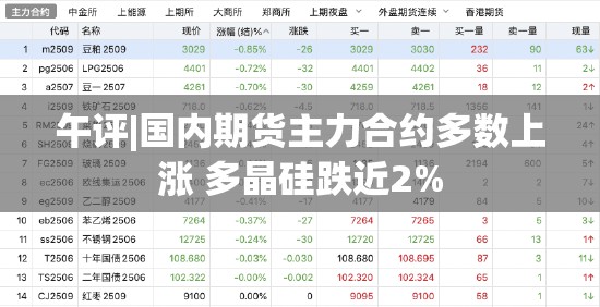 午评|国内期货主力合约多数上涨 多晶硅跌近2%