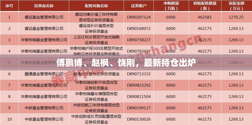 傅鹏博、赵枫、饶刚，最新持仓出炉