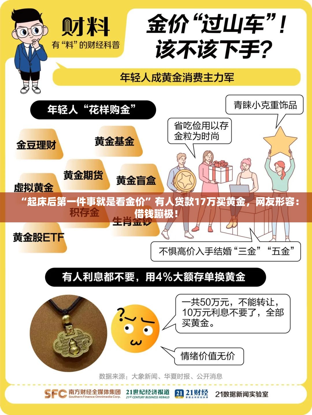 “起床后第一件事就是看金价”有人贷款17万买黄金，网友形容：借钱蹦极！