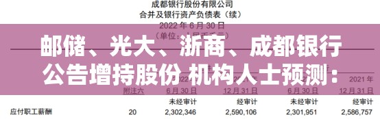 邮储、光大、浙商、成都银行公告增持股份 机构人士预测：这是首批，后续还有