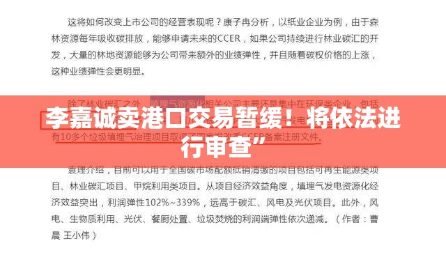 李嘉诚卖港口交易暂缓！将依法进行审查”