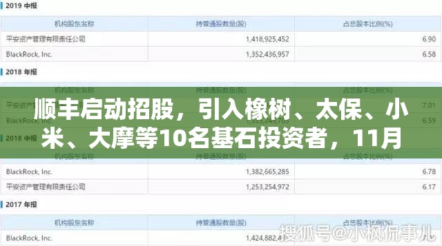 顺丰启动招股，引入橡树、太保、小米、大摩等10名基石投资者，11月27日香港上市